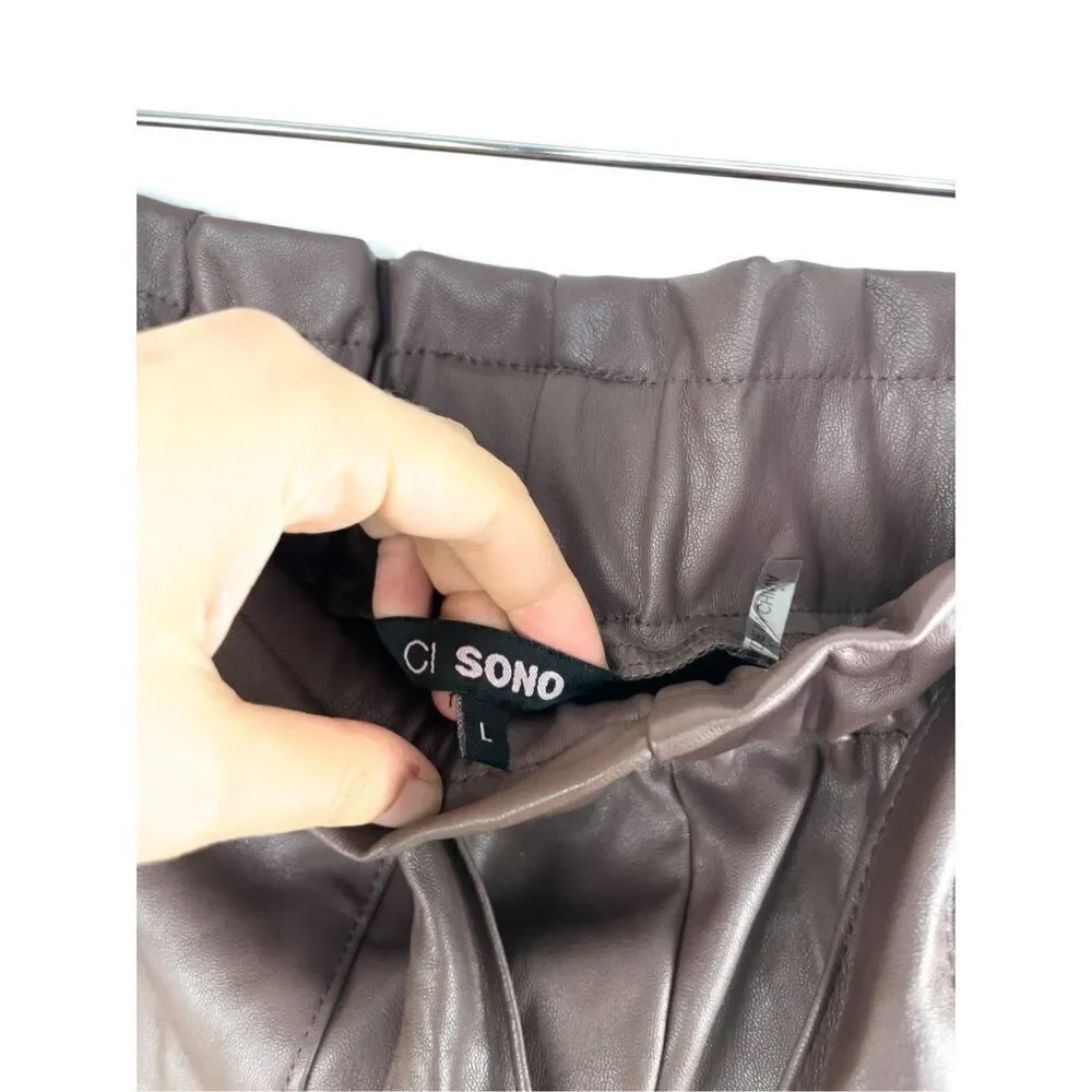 Ci‎ Sono Faux Leather Collection Chocolate Brown Paper Bag Shorts Size L
